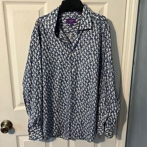 Tallia Blue and white heron patterned dress shirt- like new size M 15 1/2